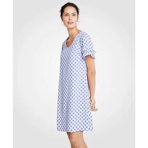 Ann Taylor Blue Ballad Gingham Ruffle Sleeve T-Shirt Shift Dress summer size 14